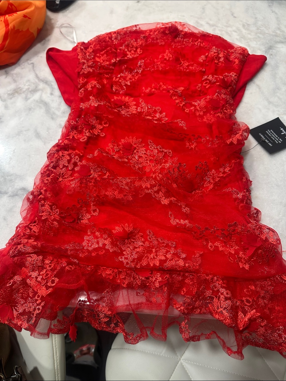 Lulu's Red Floral Lace Tulle Dress for Girls